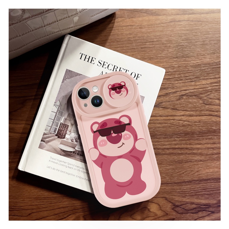 Ốp lưng Gấu dâu tây trượt tròn couple iPhone iPhone 11 12 13 14 Pro Max 8 7 6s Plus X Xs Max Se 2020 13 12 11 Điện Thoại Case