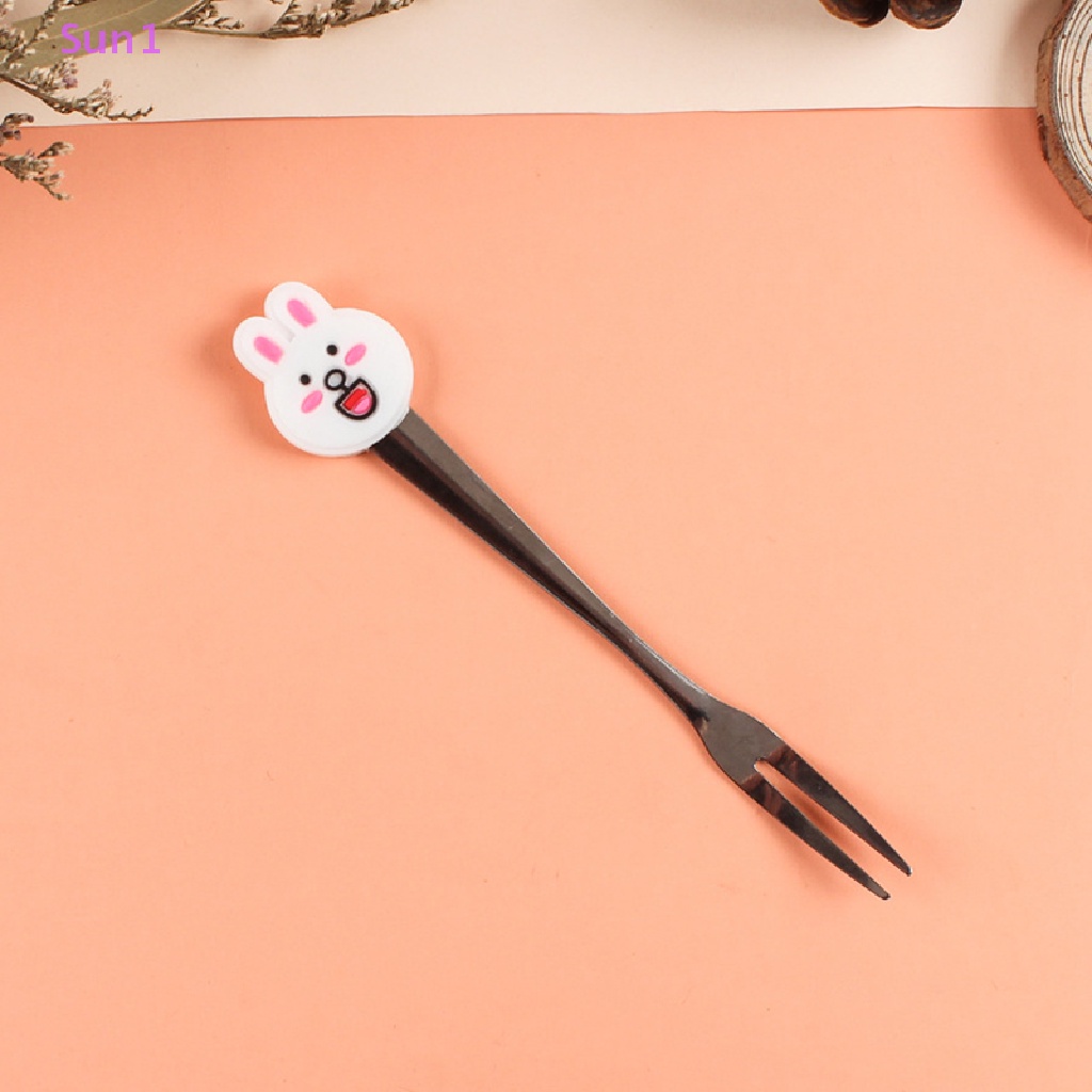 Bộ 5 Nĩa Mini Bằng Thép Không Gỉ Họa Tiết Hoạt Hình Dễ Thương 1 Món