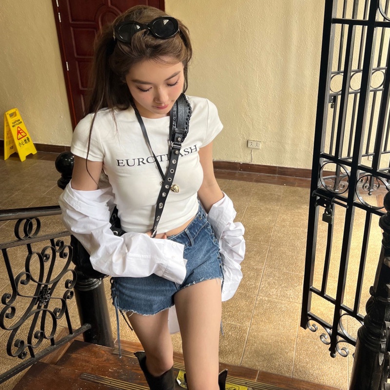 Áo Thun Ngắn Tay In Chữ Thời RENJIANVSHENG Trang Cho Nữ