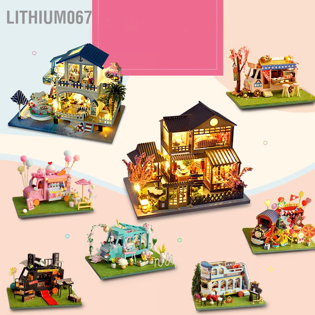 Lithium067 DIY Cottage Lắp ráp Thú vị Chất liệu vải Gỗ Đồ thu nhỏ trang trí hấp dẫn Bộ nhà búp bê