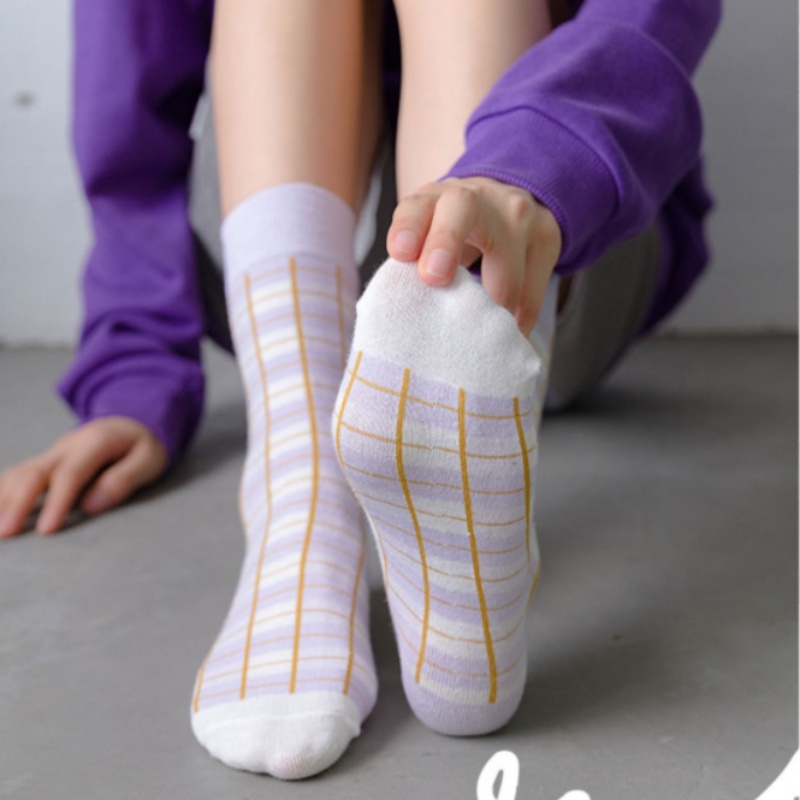 Tất Cotton Dài Đến Gối Kẻ Sọc Màu Tím Thời Trang Cho Nữ