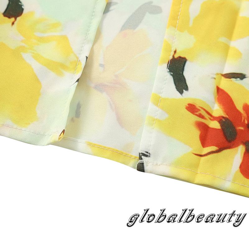 Gb-đầm Nữ Cổ Chữ V Xẻ Sâu Hở Lưng In Họa Tiết Hoa Màu Vàng Size S / M / L / XL