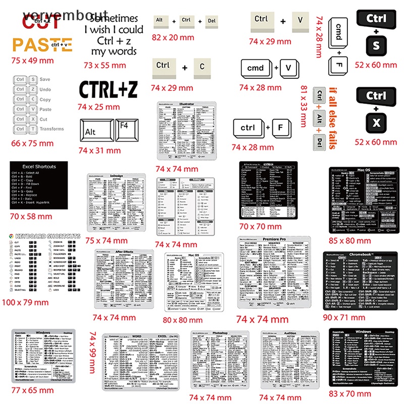 Set 30 Miếng Dán Hướng Dẫn Bàn Phím Ngắt Kết Nối Cửa Sổ Tiện Dụng