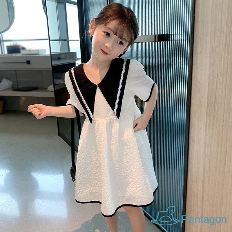 Đầm Ngắn Tay Màu Trơn Thoáng Khí Thời Trang Mùa Hè Hàn Quốc Dành Cho Bé Gái 3-8 Tuổi