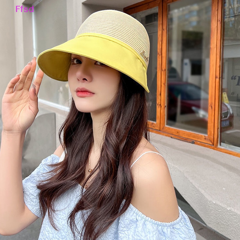Mũ Cói Rộng Vành Chống Nắng / Tia UV Thoáng Khí Nhỏ Gọn Thời Trang Đi Biển Mùa Hè Cho Nữ