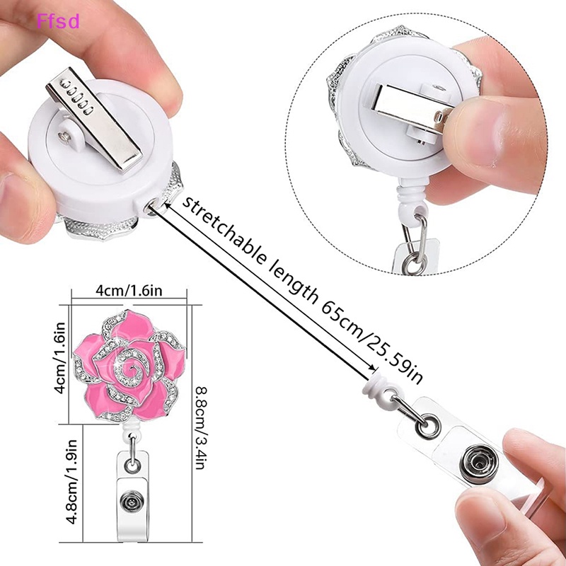 {Ffsd} Bán Chạy * Kẹp Giữ Thẻ Tên ID Hình Hoa Hồng Có Thể Thu Gọn