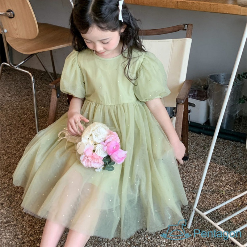 Đầm Công Chúa Tay Ngắn Phồng Thoáng Khí Thời Trang Mùa Hè Phong Cách Hàn Quốc Cho Bé Gái