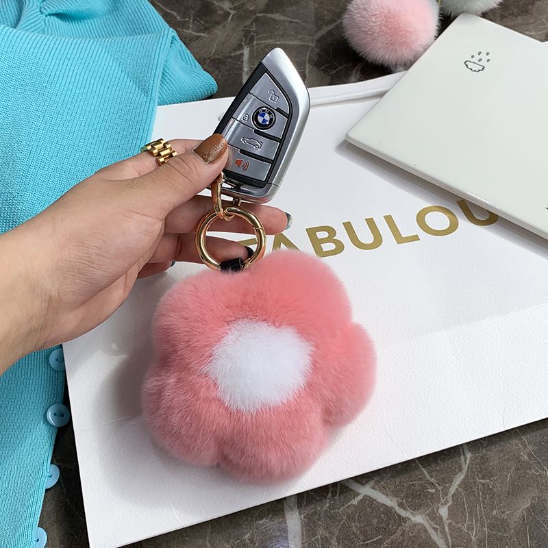 Móc Khóa Hình Hoa Hướng Dương Phối Lông Thỏ Xinh Xắn