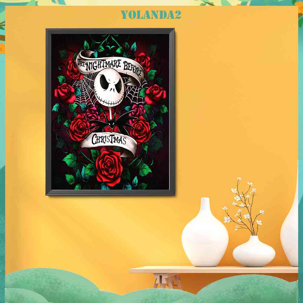 Tranh Đính Đá Kim Cương Toàn Bộ 5D DIY Hình Đầu Lâu Hoa Hồng