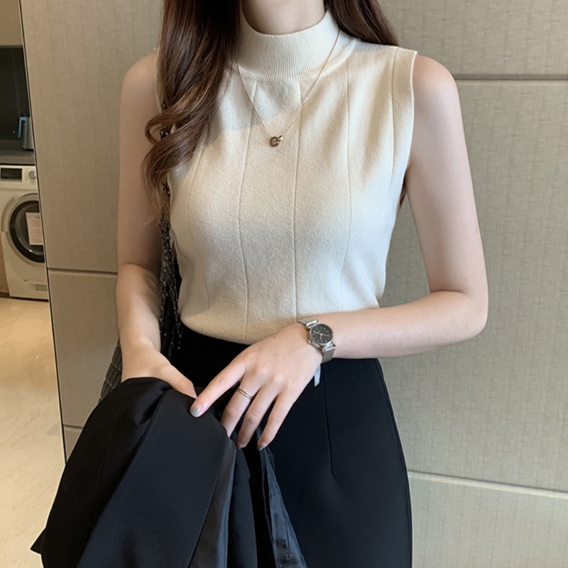 Áo Len Không Tay Cổ Cao Màu Sắc Đơn Giản Thời Trang Cho Nữ