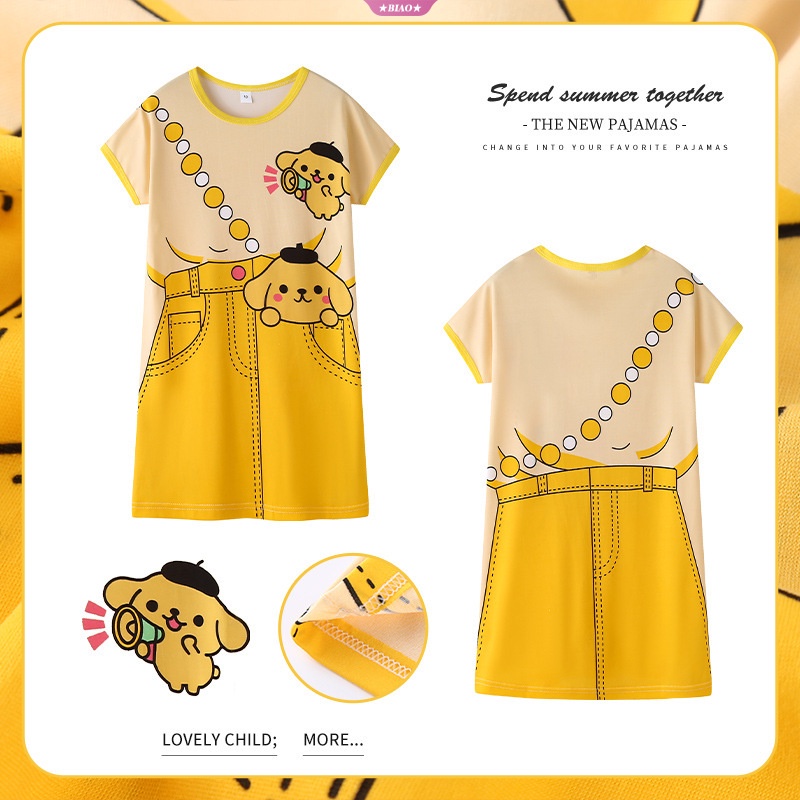 Đồ ngủ Tay Ngắn In Hình Kuromi Hello Kitty Dễ Thương Thời Trang Mùa Hè Cho Bé Gái