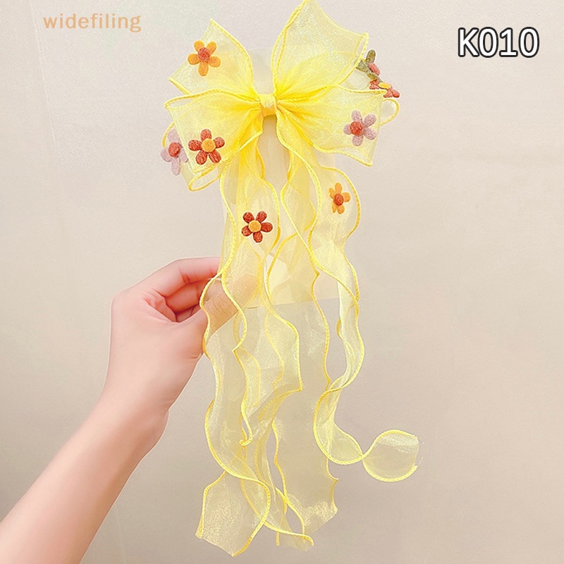 Kẹp Tóc Ruy Băng Dài Bản Rộng Họa Tiết Hoa Màu Sắc Thời Trang Xuân Hè Cho Bé Gái