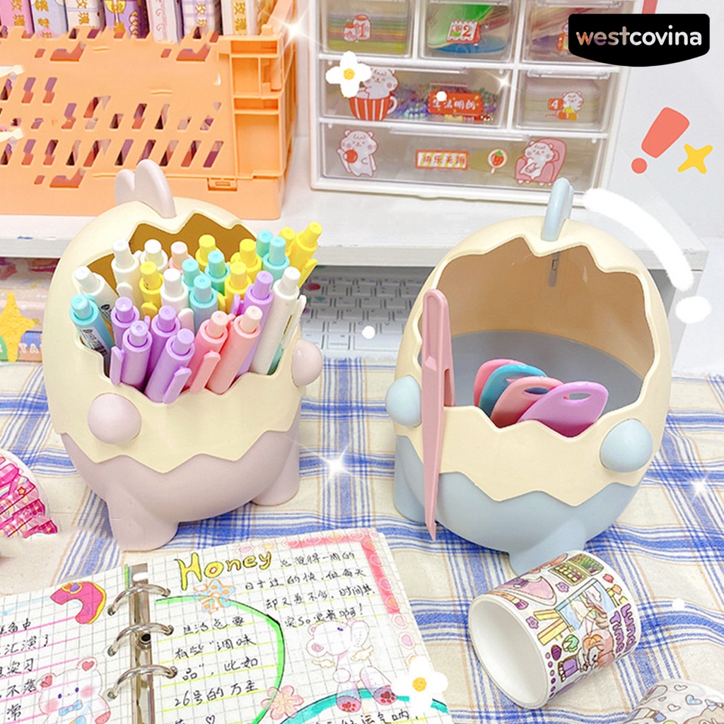 [COD]♪Hộp Đựng Bút / Cọ Trang Điểm Hình Khủng Long Hoạt Hình Dễ Thương Có Thể Tháo Rời