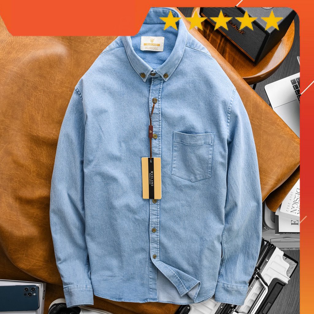 HÀNG VNXK - Áo sơmi Denim Musland Xanh Jean chất denim shop bán làm bao khách hàng mê mẫn - - SMML1i - -