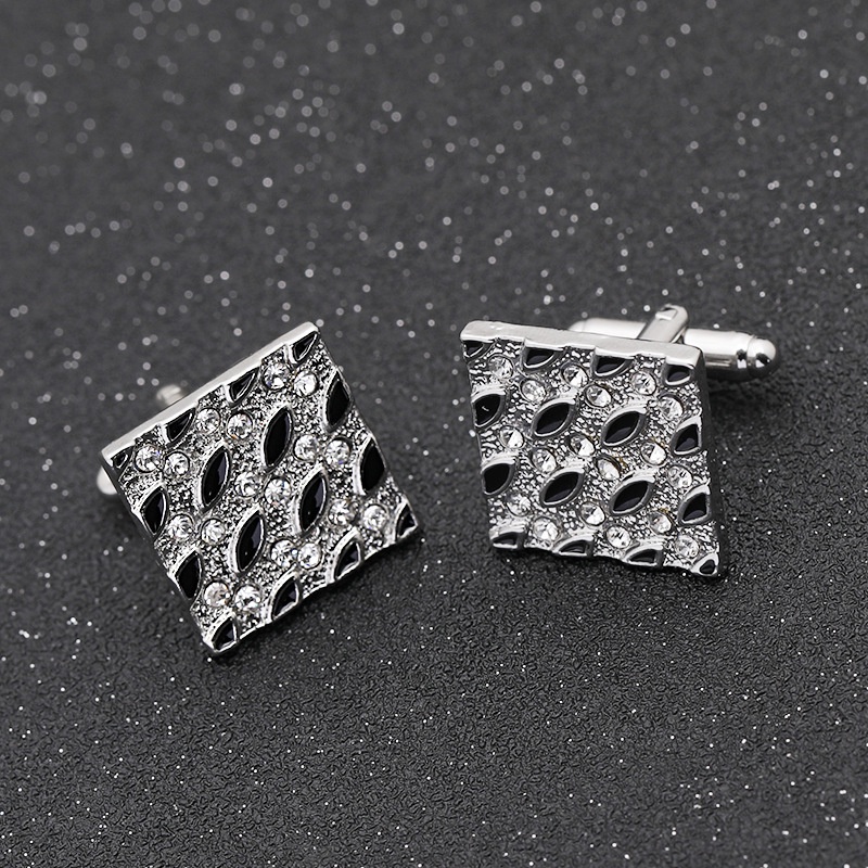 Khuy Măng Sét Kim Loại Hình Vuông Đính Đá Sang Trọng Cho Nam