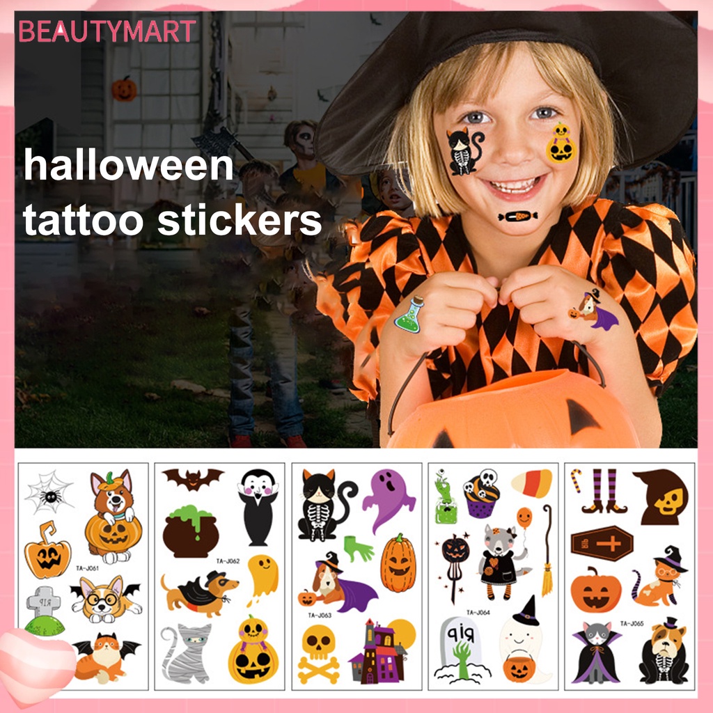 Hình Xăm Dán Chống Nước Chống Mồ Hôi Chống Rơi Hình Bí Ngô Halloween Dành Cho Trẻ Em