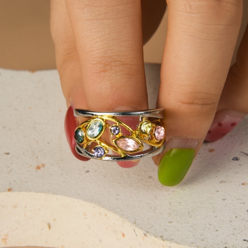 Nhẫn Đeo Tay Đính Đá Zircon Nhiều Màu Thời Trang Cổ Điển Cho Nữ