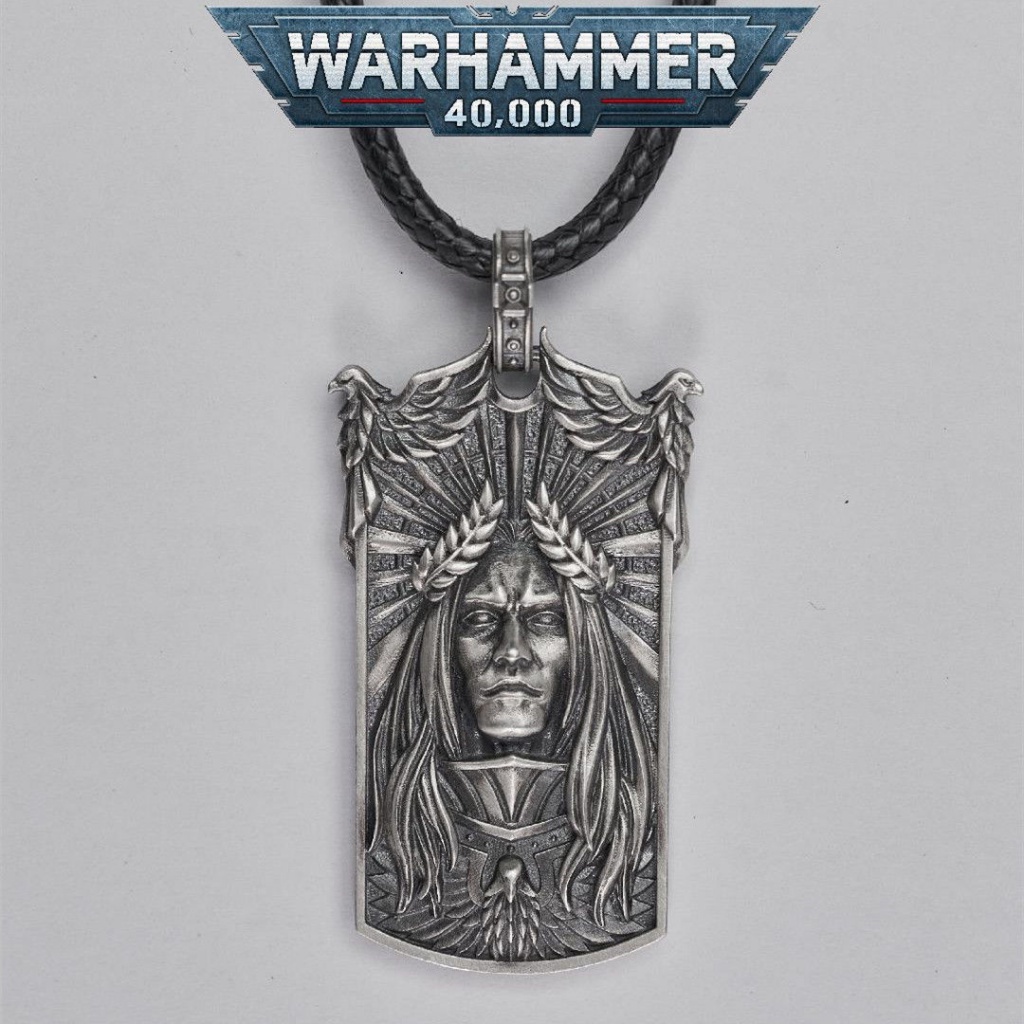 Mặt Dây Chuyền Bằng Bạc Sterling 40K Mẫu Hoàng Đế Khắc Chữ Warhammer Độc Đáo Phong Cách Retro