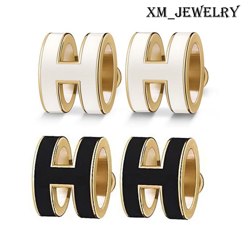 Bông Tai Chữ Bằng Thép Titan Mạ Vàng Hồng 18k Thời Trang | Bông Tai Bằng Thép Không Gỉ Tráng Men Nhẹ Sang Trọng