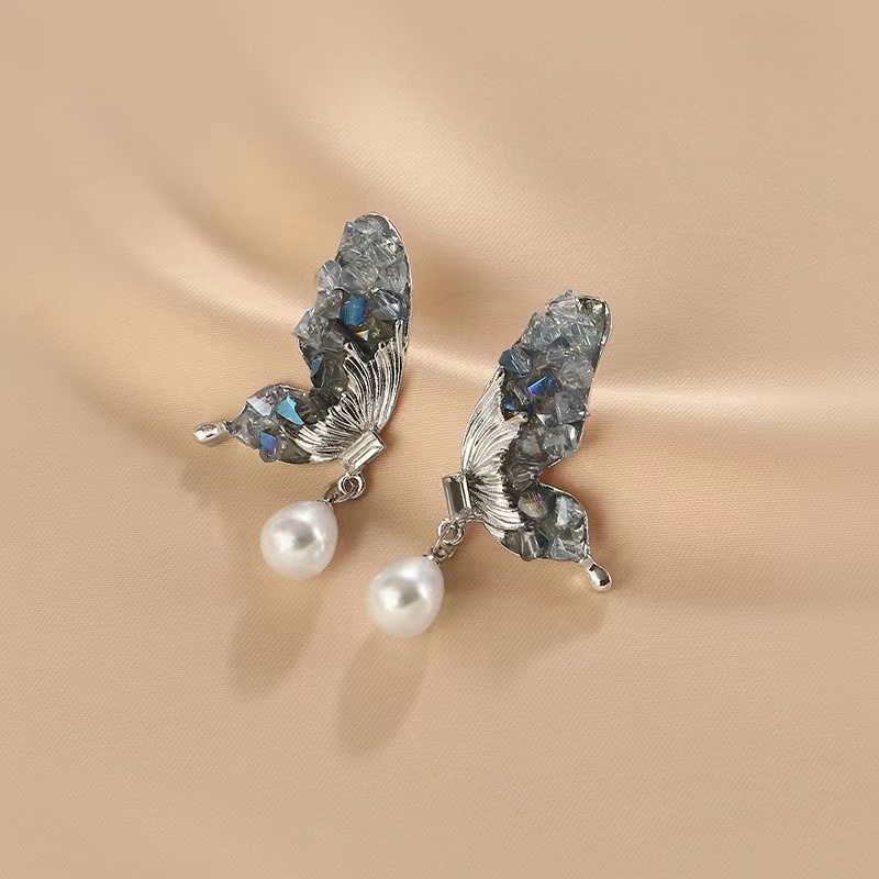 Bông Tai Hình Bướm Đính Ngọc Trai Nhân Tạo Thời Trang Dành Cho Nữ