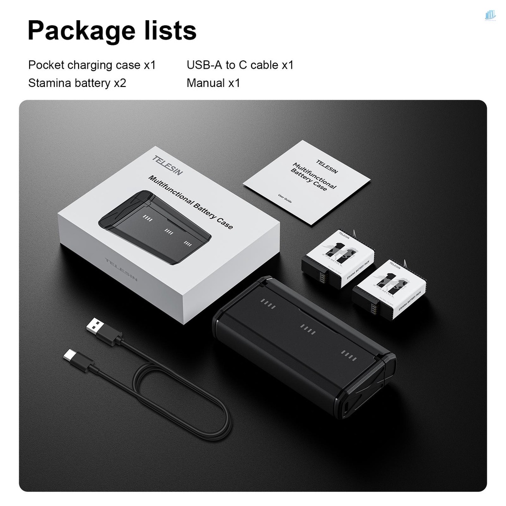 TELESIN Hộp Pin Thông Minh Bằng Nhựa Tel Resin GP-HPK-011 Có 3 Kênh Sạc Pin Cổng USB Và 2 Ngăn Đựng Pin 11 / 1750mAh