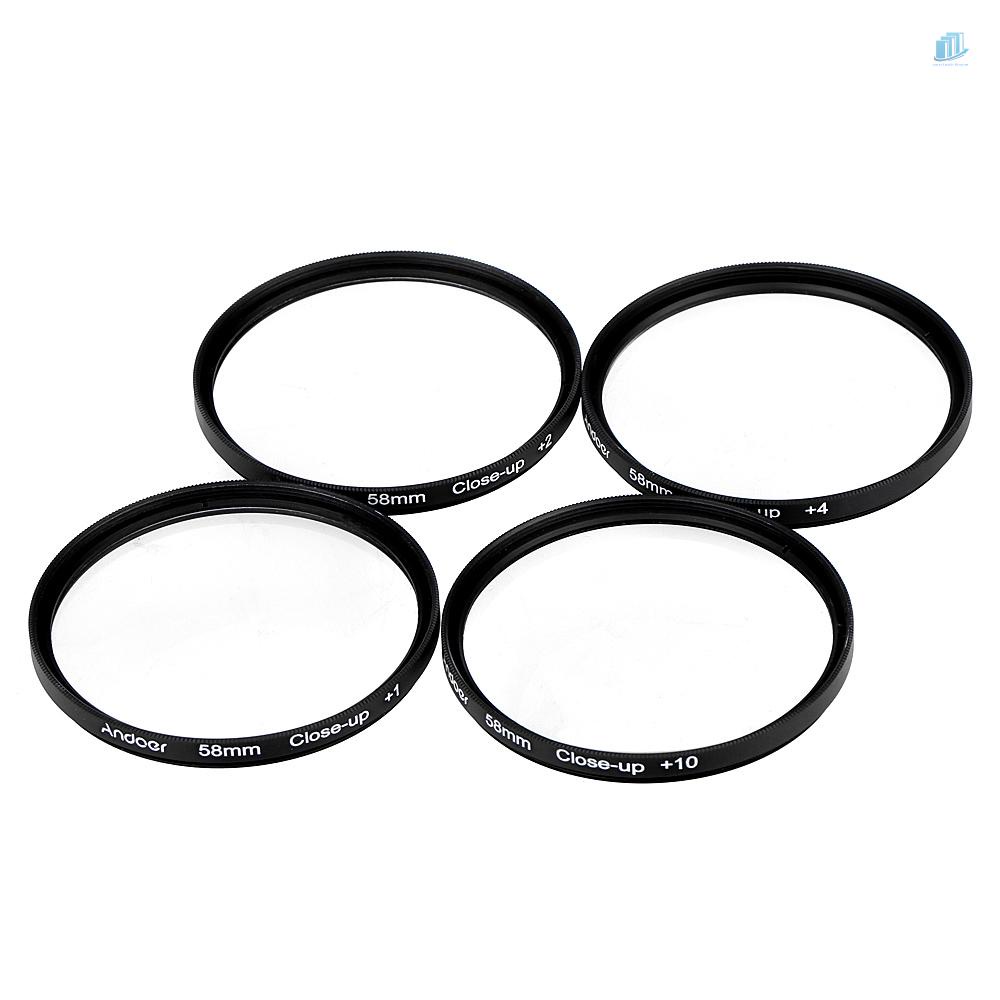 Bộ Kính Lọc Máy Ảnh Andoer 58mm + 1 + 2 + 4 + 10 Kèm Túi Đựng Cho Rebel T5i T4i EOS 1100D 650D 600D DSLRs