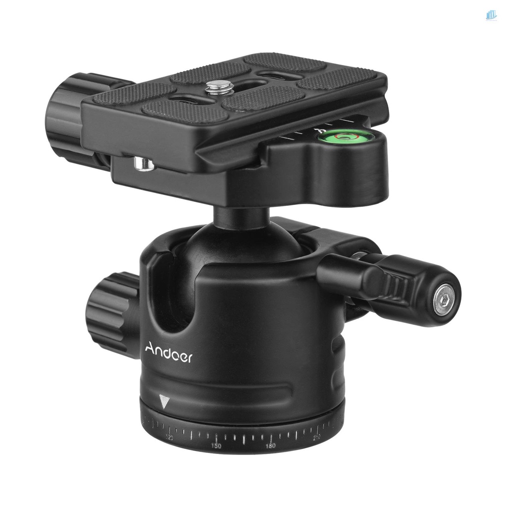 Ngàm Gắn Máy Ảnh Đầu Bi Andoer Max. 5kg / 11lbs Bằng Hợp Kim Nhôm Chịu Lực Tốt Kèm 2 Đĩa Tháo Lắp Nhanh