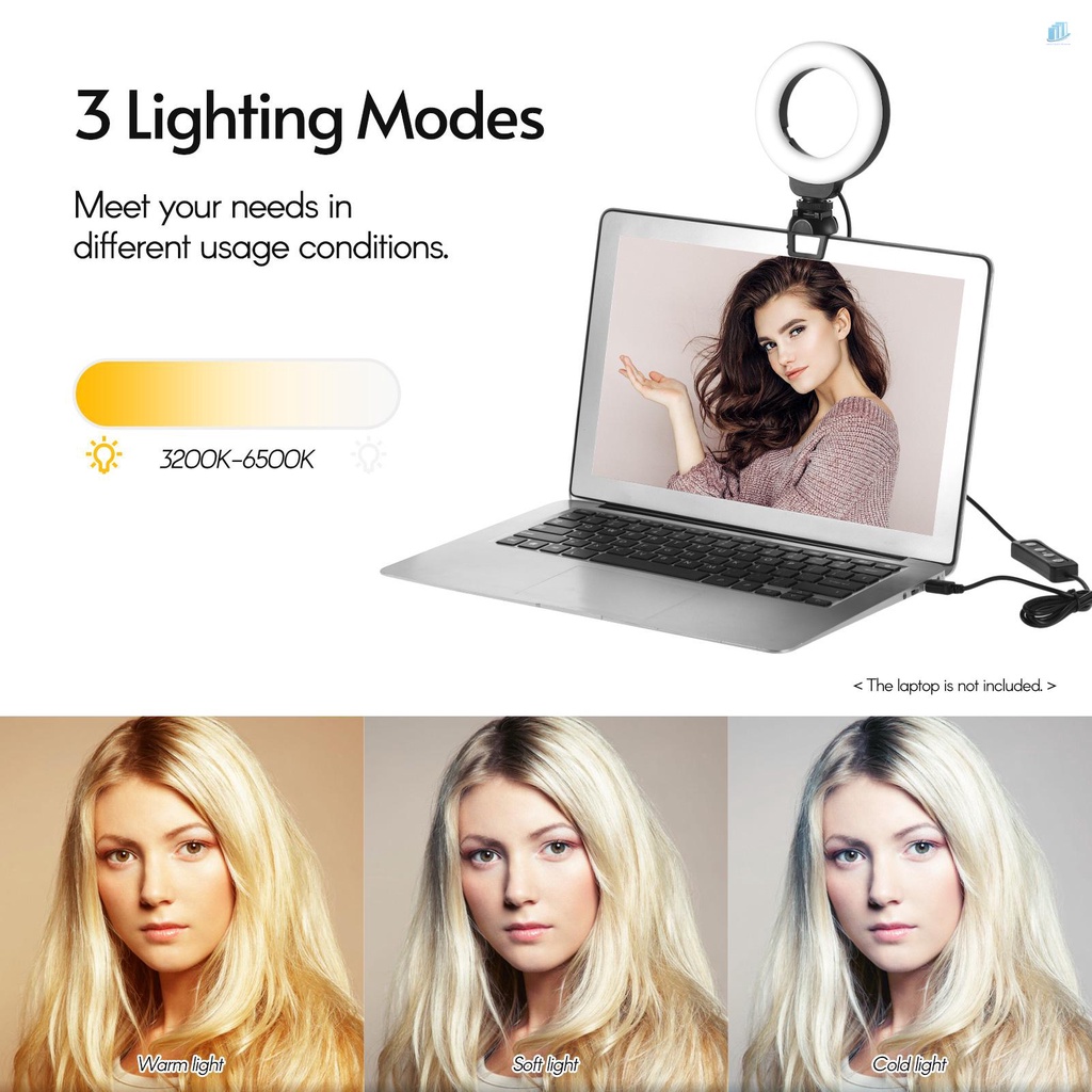 Vòng Đèn LED Mini 4 Inch 3 Chế Độ Sáng 3200K-6500K Kèm Đầu Chuyển Đổi USB Chuyên Dụng Cho Laptop