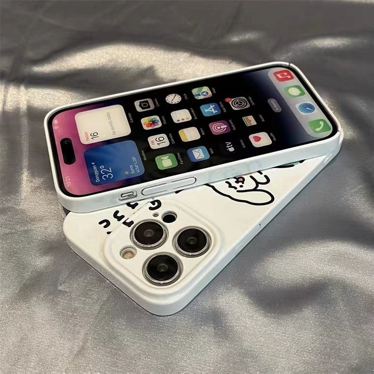 Phù Hợp Ốp Điện Thoại Cứng Họa Tiết Cún Cưng Màu Trắng Lấp Lánh Thời Trang Cho iPhone 14 12 13Promax