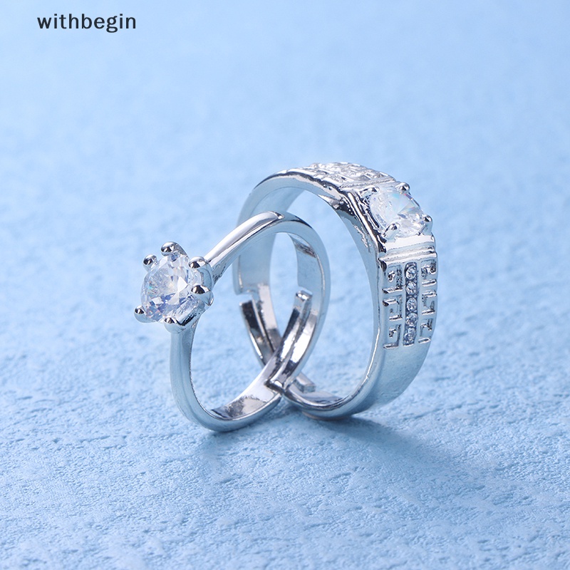 1 Cặp Nhẫn Đính Hôn Đính Đá Cổ Điển Có Thể Điều Chỉnh Kích Thước