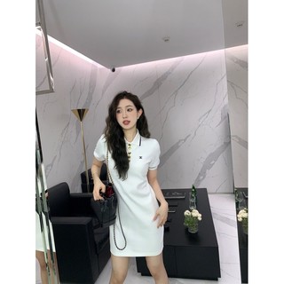 CVYN CELIN-E 23 summer new fashion embroidery triumphant pattern young college style Polo collar short sleeve dress