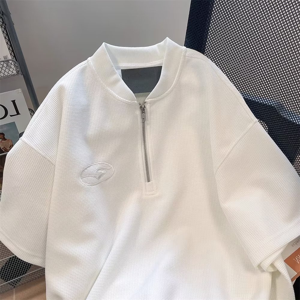 Áo Thun Bóng Chày Ngắn Tay Cổ Phối Khóa Kéo Thời Trang Hàn Quốc Dành Cho Nam Áo khoác bóng chày