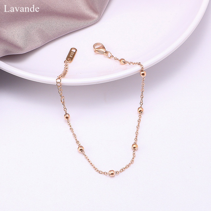 Vòng Đeo Tay Hạt Tròn Bằng Thép Titan Mạ Vàng 18K Chống Thấm Nước Đơn Giản Dành Cho Nữ