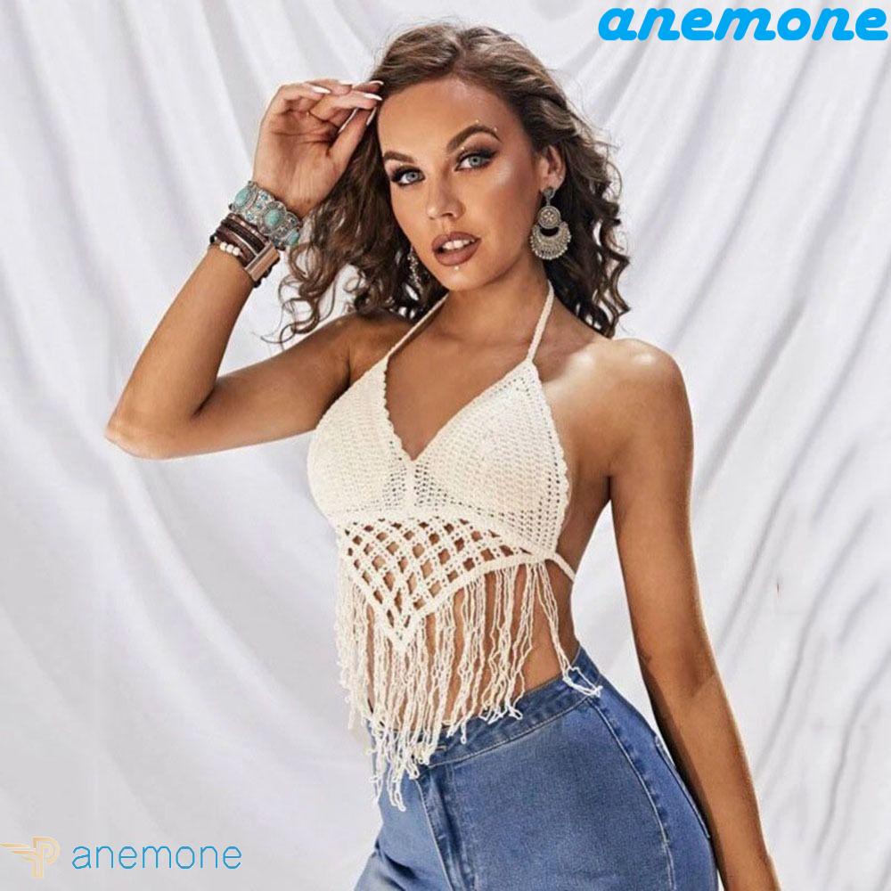 Bộ Đồ Bơi Hai Dây Dệt Kim Hở Lưng Phong Cách Boho Quyến Rũ Dành Cho Nữ