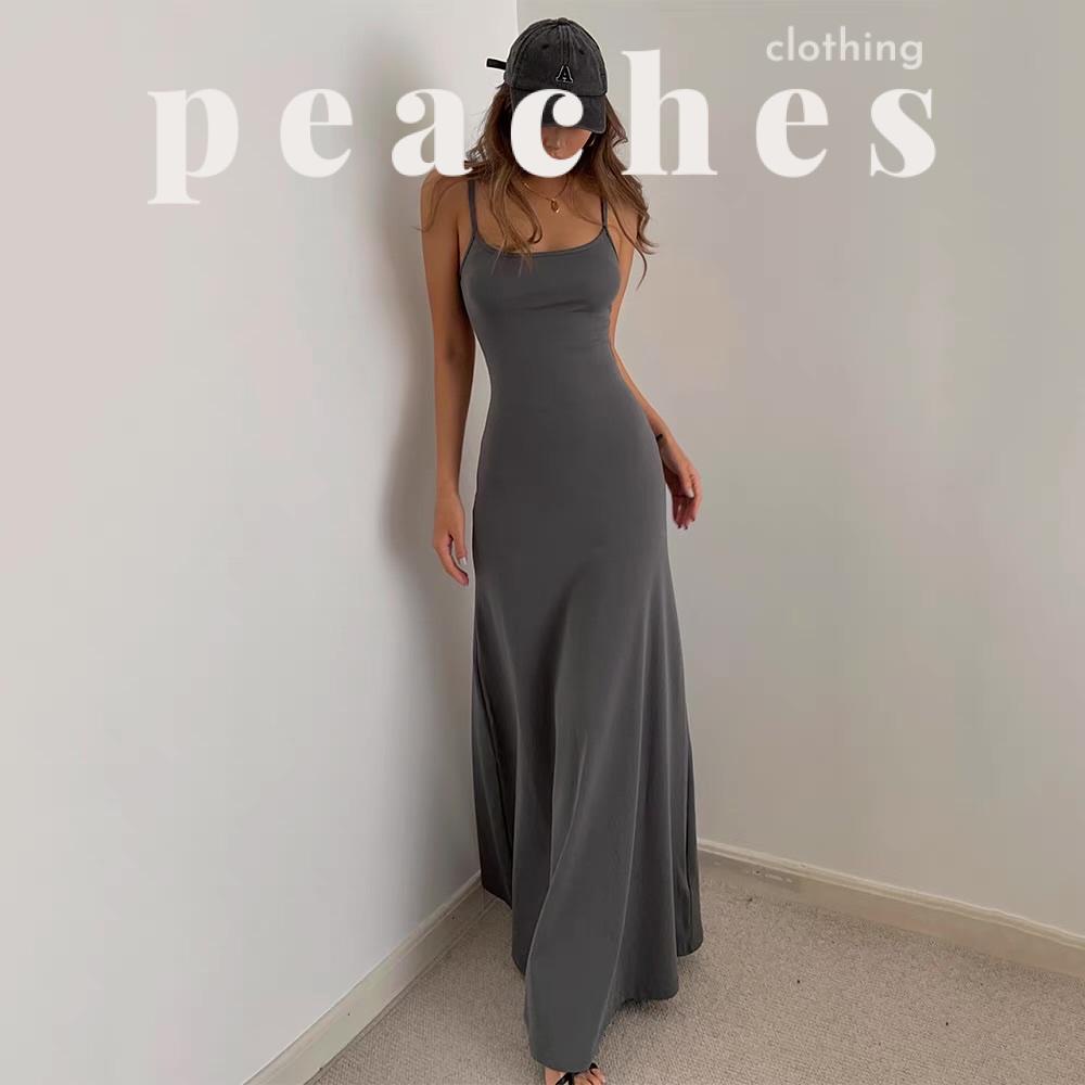 Đầm Hai Dây Chất Thun Dáng Ôm Xoè Maxi Dress - Peaches peaches - DAM22