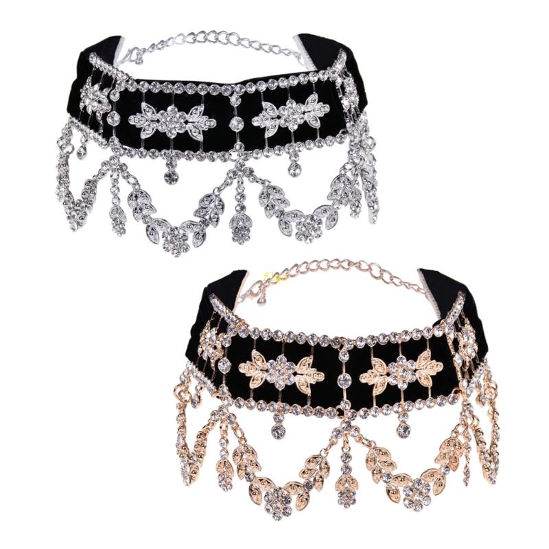 Vòng Cổ Choker Dây Nhung Đính Đá Phong Cách Gothic Cổ Điển