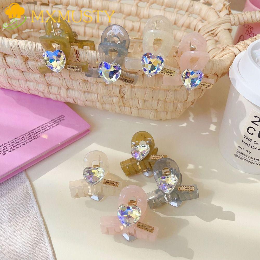 Kẹp Tóc Càng Cua Bằng Acrylic Chống Trượt Hình Trái Tim Lấp Lánh Kiểu Vintage