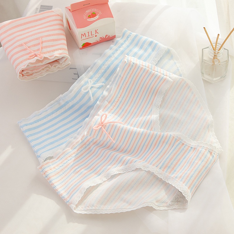 Quần Lót Cotton Tam Giác Lưng Vừa Họa Tiết Kẻ Sọc Nhiều Màu Sắc Cho Nữ