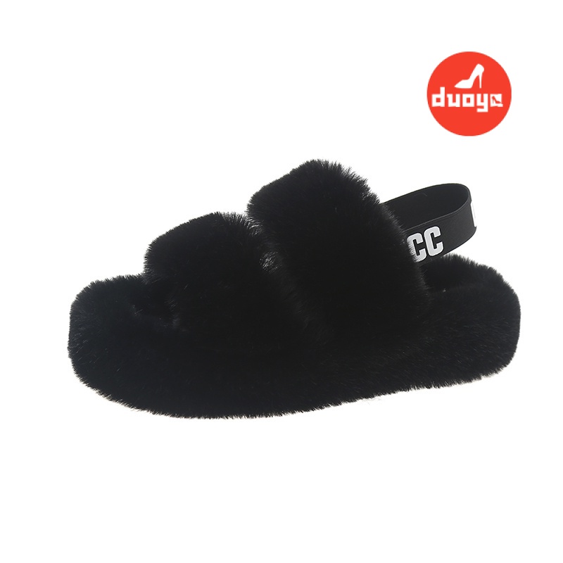 Dép Bông Đi Trong Nhà Hàng Duoya Đế Dày Phẳng Dày Dặn Phối Lông Thỏ Màu Đen Thời Trang Thu Đông Hàn Quốc 2022 Dành Cho Bạn Nữ