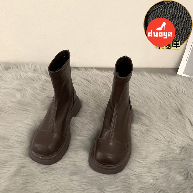 Duoya Factory Thẳng ~ [Hàng Có Sẵn] Giày Bốt Martin Mỏng Đế Dày Ngắn Màu Nâu Phong Cách Pháp Mùa Xuân Thu Cho Nữ Miễn Phí Vận Chuyển