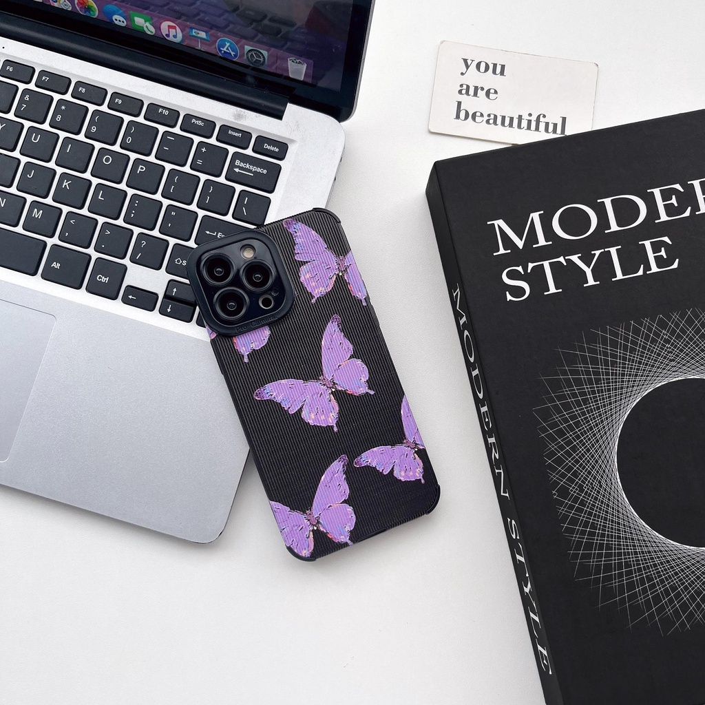 Ốp Điện Thoại tpu Dẻo Họa Tiết Bươm Bướm Màu Đen Đơn Giản Chống Rơi Cho iPhone 14 13 12 11 Pro Max XS XR 7 8 Plus