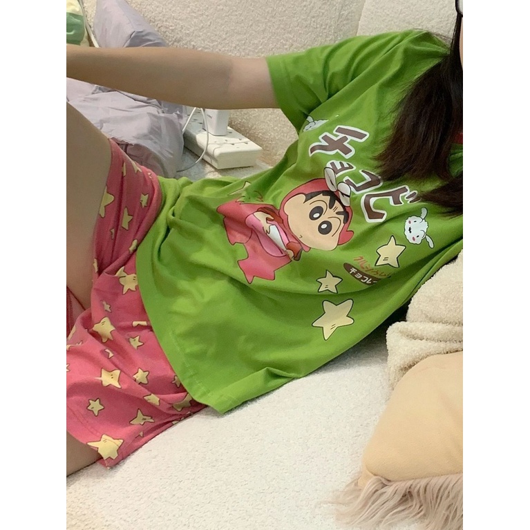 Bộ Đồ Ngủ Ngắn Tay In Họa Tiết Hoạt Hình Xinh Xắn Theo Phong Cách Mùa Hè Dành Cho Nữ Dưới 150.00kg