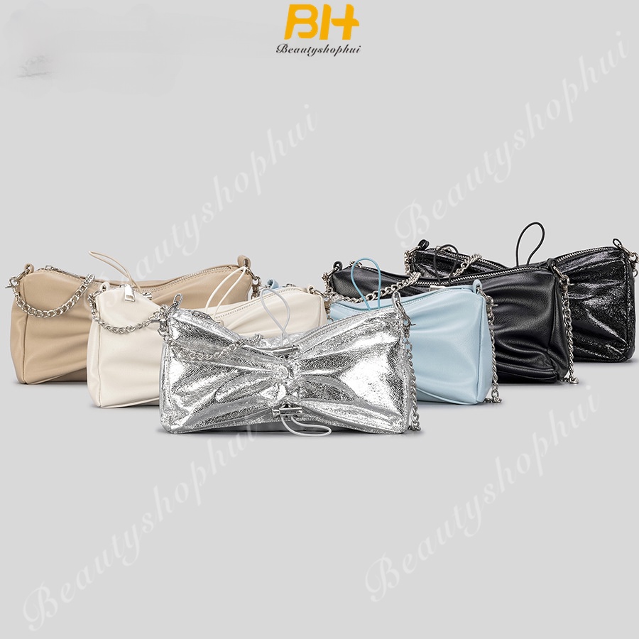 Túi Đeo Chéo Da PU Bóng Dây Rút Xếp Ly Màu laser Phong Cách Thời Trang 2023