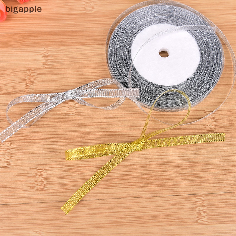 Cuộn Dây Ruy Băng Lụa Sa Mạc Vàng / Bạc Dày 6mm Dùng Trang Trí Giáng Sinh DIY 25 Yards