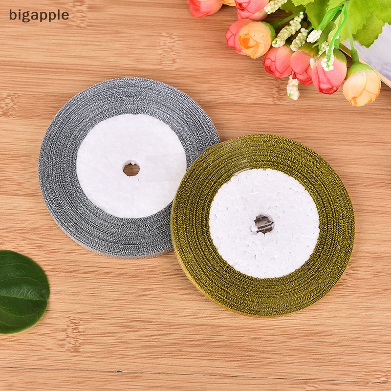 Cuộn Dây Ruy Băng Lụa Sa Mạc Vàng / Bạc Dày 6mm Dùng Trang Trí Giáng Sinh DIY 25 Yards