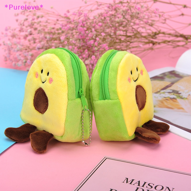 Ví Đựng Tiền Xu / Tai Nghe / Son Môi Hình Quả Bơ Bằng Lông Nhung Dễ Thương Xinh Xắn