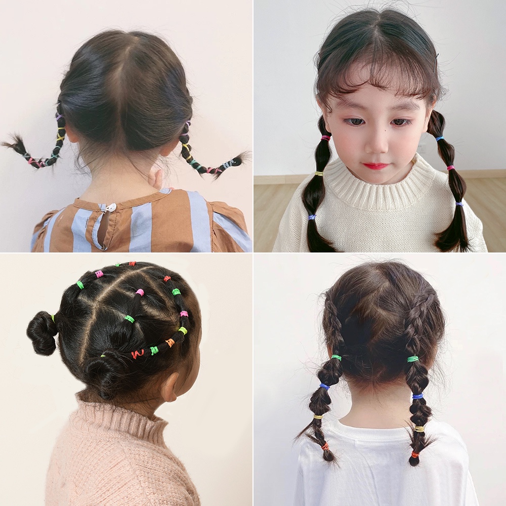 RainBow Bows Set 500 / 1000 / 2000 Chun Buộc Tóc Co Giãn Nhiều Màu Sắc Dễ Thương Cho Bé Gái