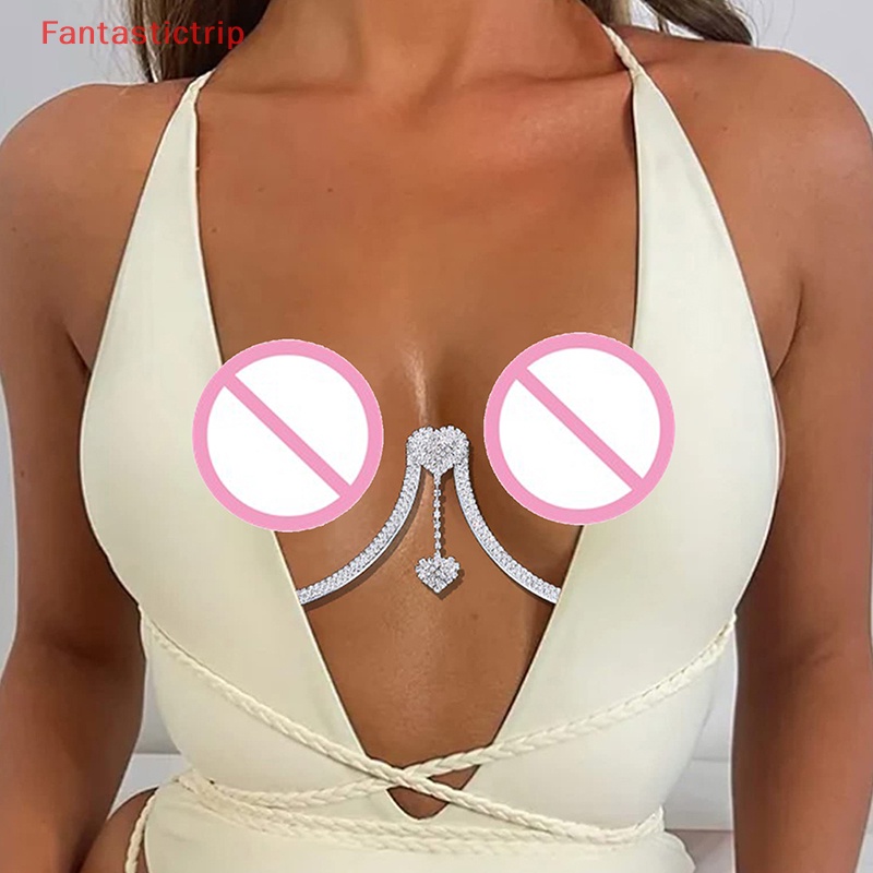 [Fantastictrip] Dây Xích Đeo Ngực Đính Đá Hình Trái Tim Gợi Cảm Hỗ Trợ Đeo Bikini Đi Tiệc Tùng Cho Nữ