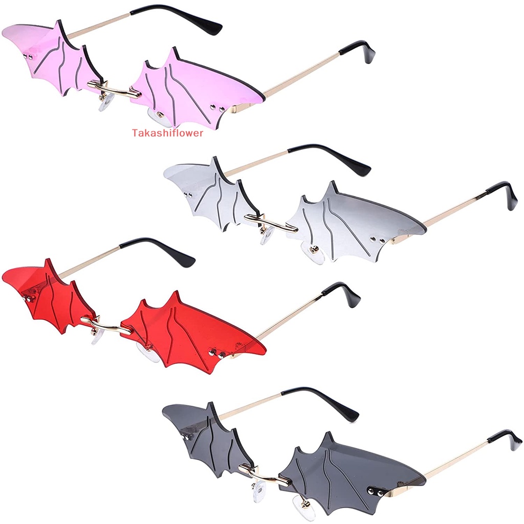 Set 4 Cặp Kính Mát Hình Dơi Không Viền Dễ Thương Cho Halloween