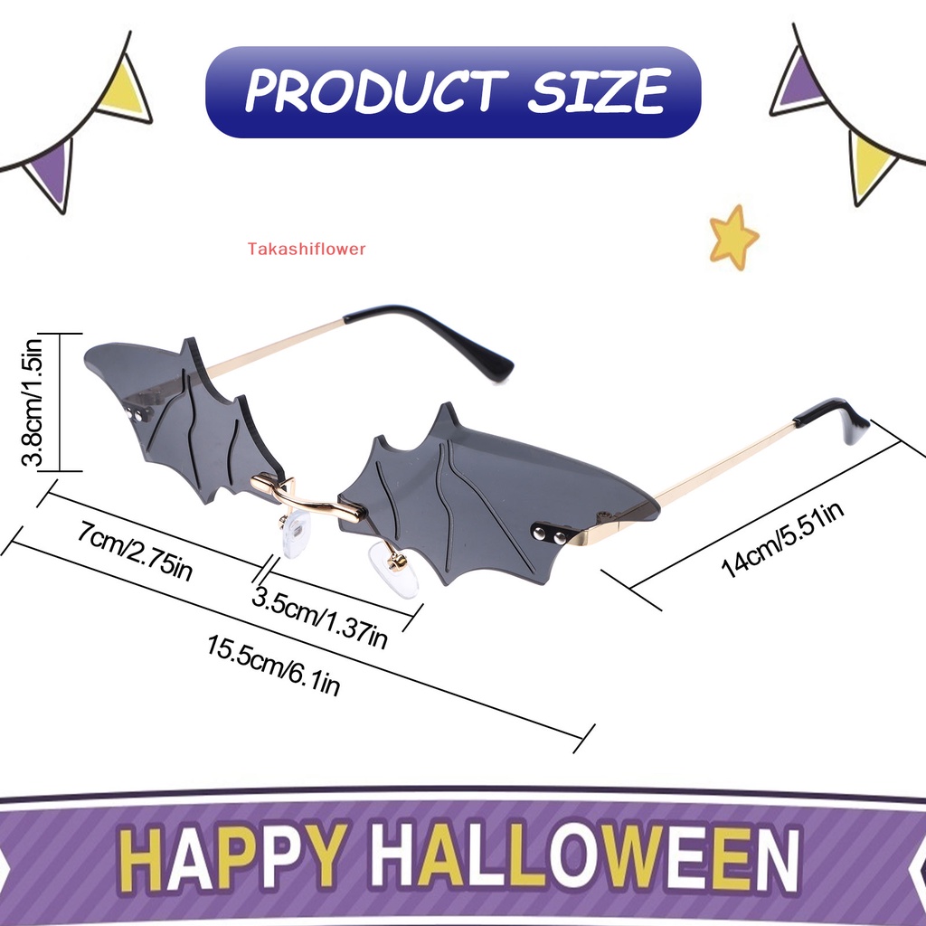 Set 4 Cặp Kính Mát Hình Dơi Không Viền Dễ Thương Cho Halloween
